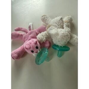 VTG htf Wubbanub Mary Meyer oatmeal bunny & kitty pacifier binkie stuffed animal